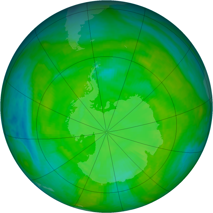 Antarctic ozone map for 20 December 1989